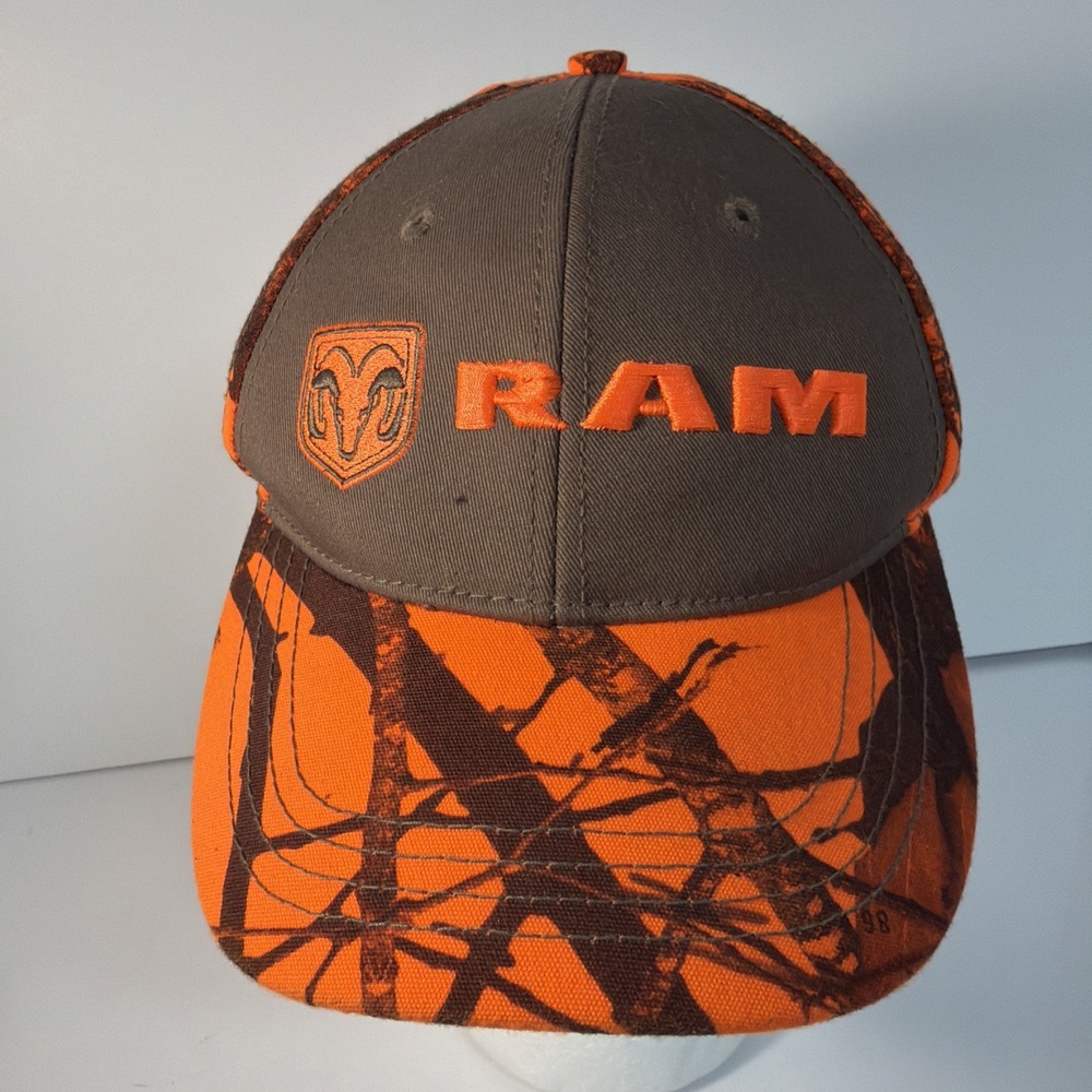 Orange Camo Embroidered Dodge Ram Adjustable Snapback Hat